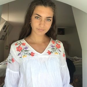 Flower embroidered shirt